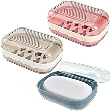 Bomtop 3 Pièces Porte-Savons Voyage Boîte à Savons Portable, Boîtes à Savon Étanches et Scellé pour Voyage, Maison, Salle de Bain, Camping (Bleu, Gris-Blanc, Rose)