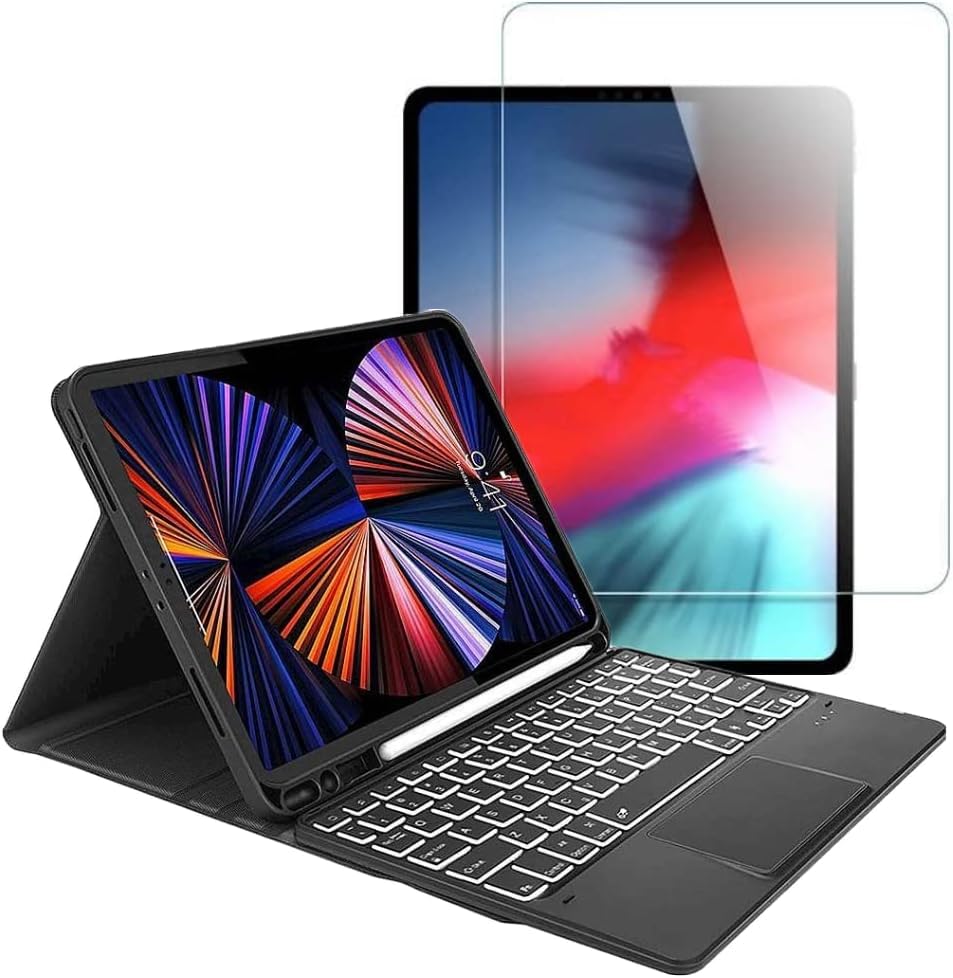 SaharaCase for iPad Pro 12.9" (4th,5th, and 6th Gen 2020-2022) Protection Kit Bundle - Keyboard Folio Case with Tempered Glass Screen