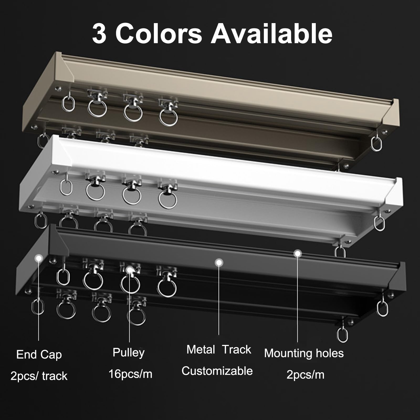 au plafond, glisseurs de rail de rideau en alliage d'aluminium pour la maison/bureau/jardin d'enfants, tringles de séparation droites robustes (couleur : blanc, taille : 1,7 m) (blanc 2,6 m/8,5 pieds)