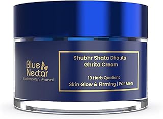Blue Nectar Shata Dhauta Ghrita Cream for Men | 100 Times Washed Ghee Face Moisturizer for Men | Natural Glow Saffron Face...