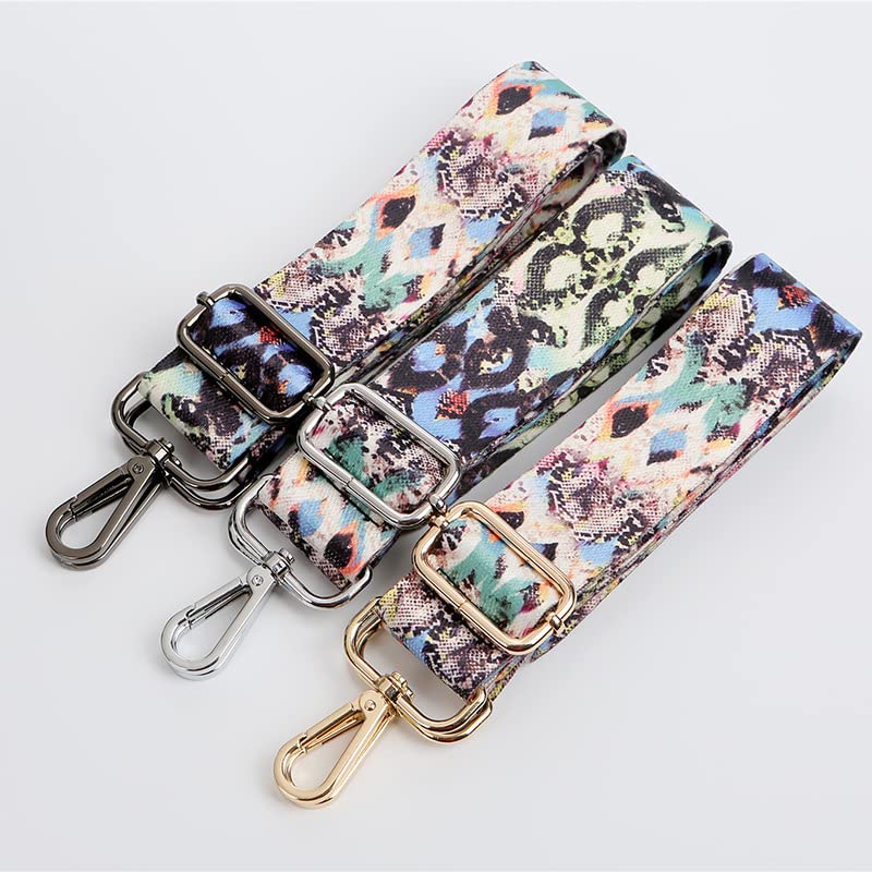 Längenverstellbarer Schultergurt für Taschen, 80-140cm 3.8cm Breit Taschengurt Bunt Muster Schulterriemen mit Karabiner Taschenriemen Mädchen DIY Taschenzubehör für Schultertasche und Handtaschen,#4