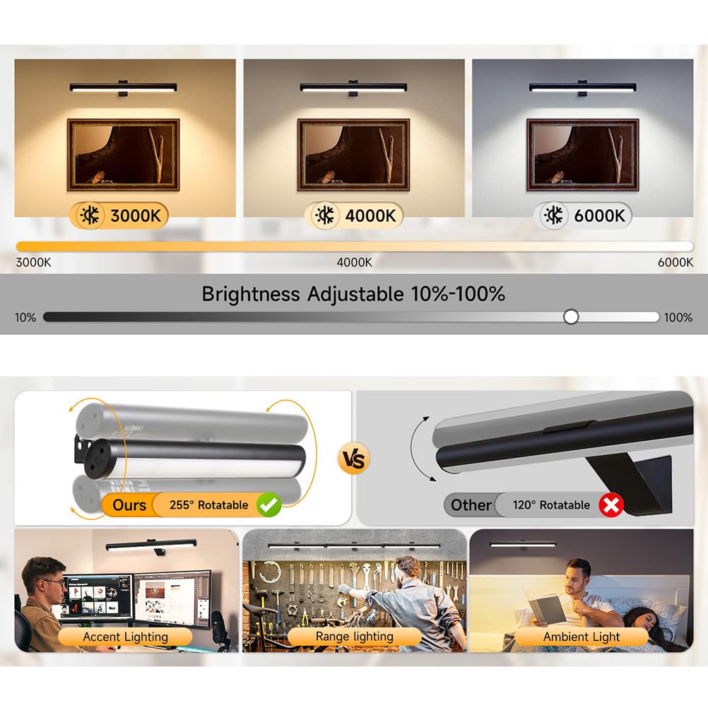 AoLa Lampada da specchio ricaricabile a LED con telecomando e touch Dimmerabile Luce da bagno per interni ruotabile con funzione timer Lampada da parete lunga Lampada da parete ricaricabile USB
