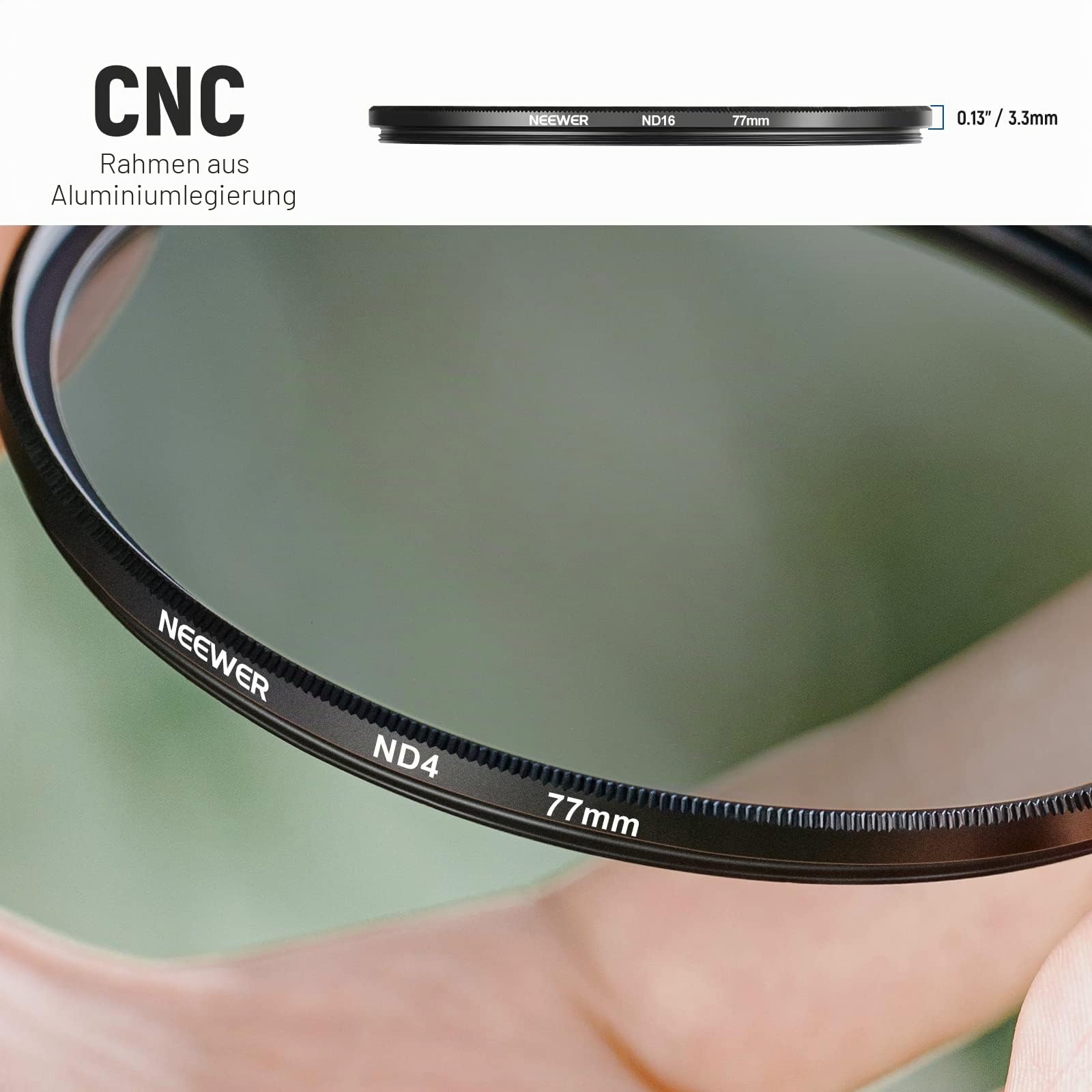NEEWER 77mm ND Filter Set ND2 ND4 ND8 ND16, Objektivreinigungsstift, Filterbeutel, Graufilter und Zubehör Set, kompatibel mit Canon Nikon Sony Panasonic DSLR Kameras mit 77mm Objektiv