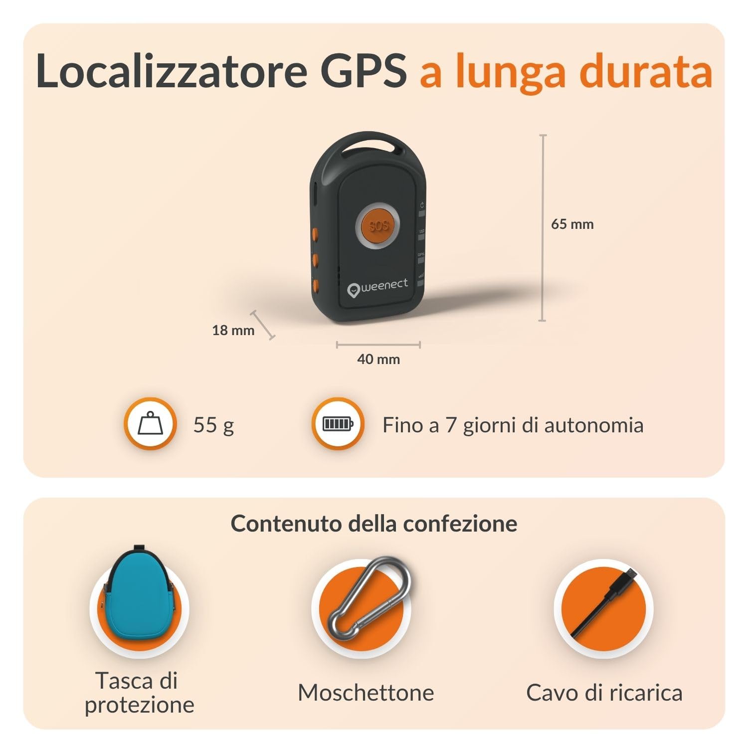 Weenect - GPS per anziani | Senza limiti di distanza | 7 giorni di autonomia | Pulsante di allarme | Telefono di emergenza | 2G | Funziona con abbonamento