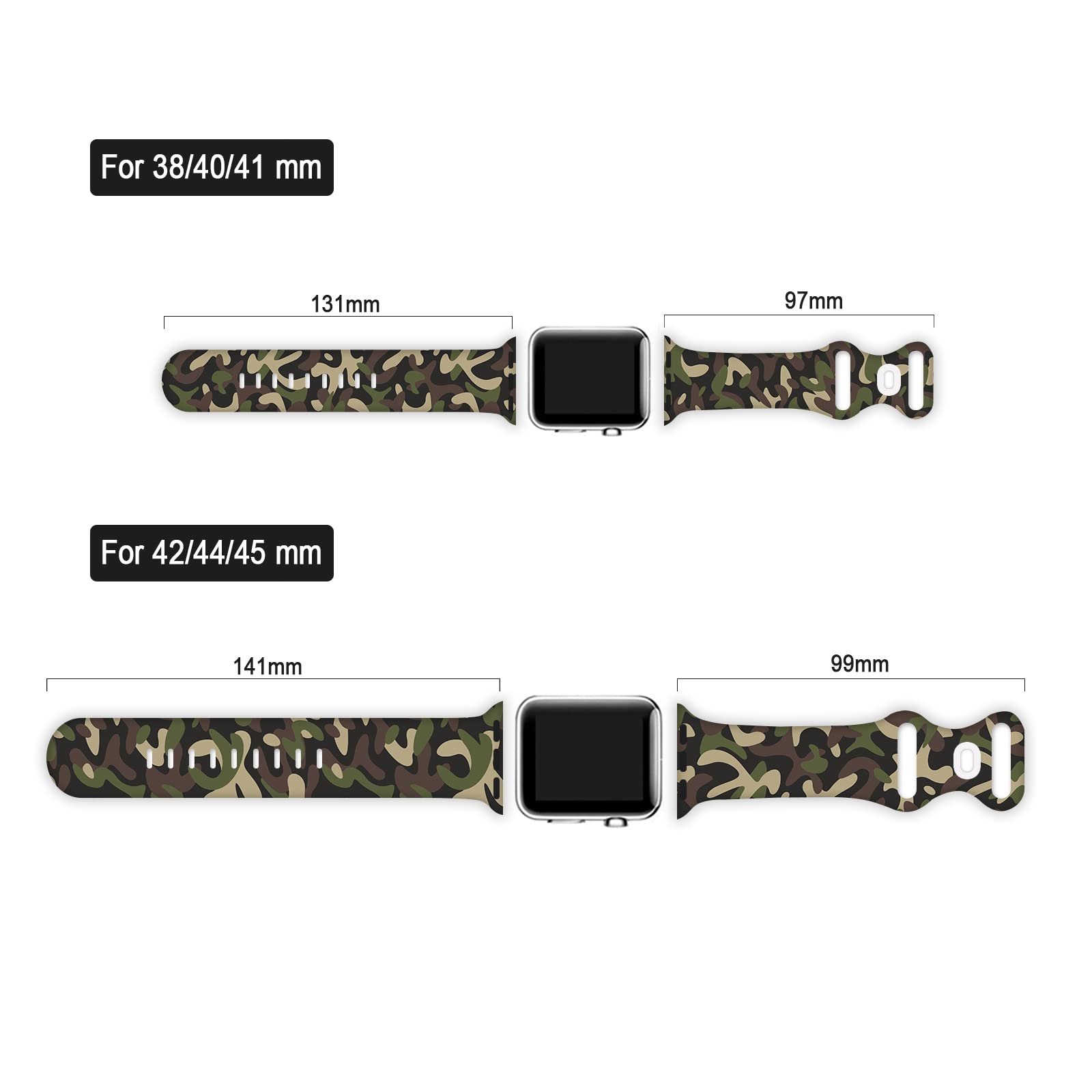 Camouflage Pattern Camo Watch Bands Compatible with Apple Watch 38mm 40mm 41mm 42mm 44mm 45mm Silicone Wristbands Replacement Strap for IWatch Series 7 6 5 4 3 2 1 SE Women Men Unisex Gifts - 38mm/40mm/41mm