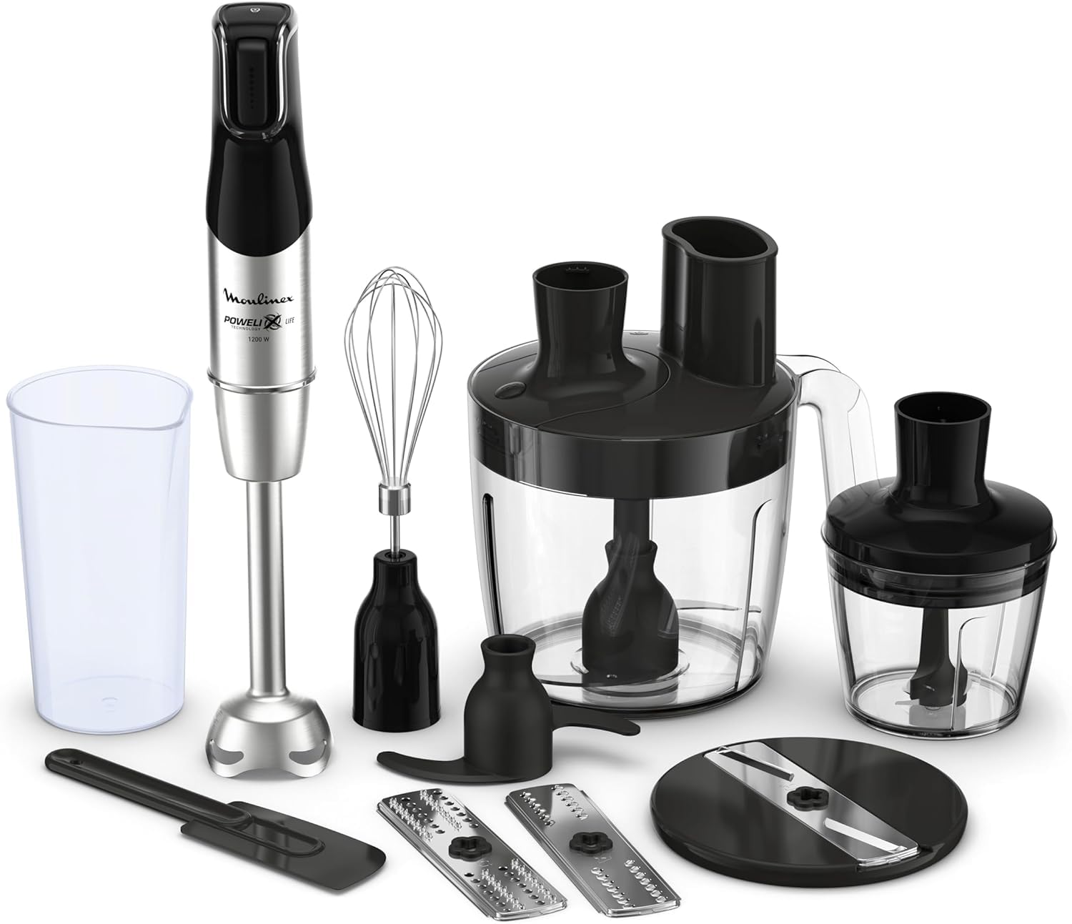 Moulinex Infinyforce Pro - Batidora de mano de 1200 W, cuchillas Powerlix de alto rendimiento y duraderas, resultados rápidos, gatillo ergonómico, diferentes velocidades y accesorios, DD95JD