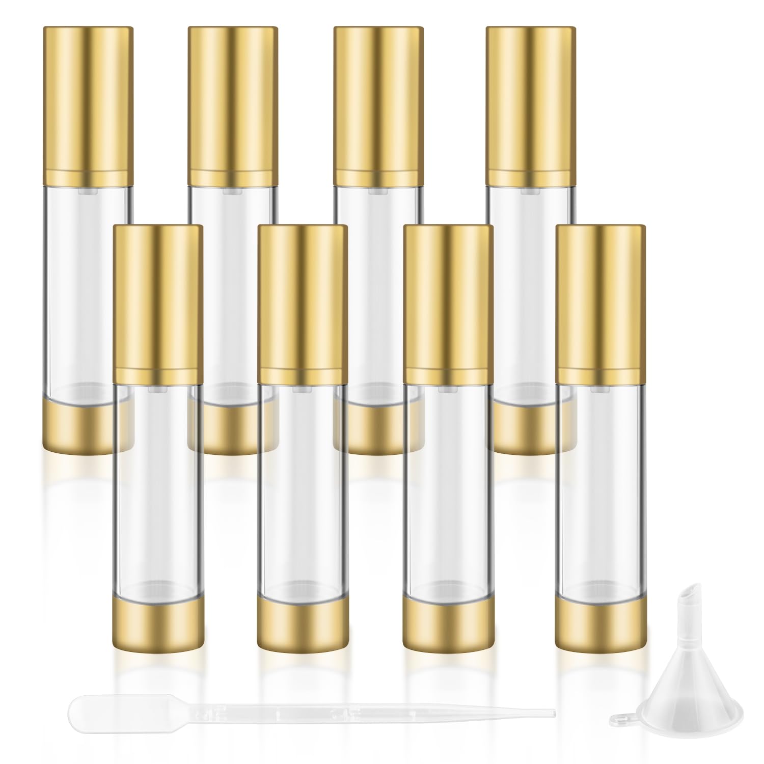 DynnnDy 8 Pcs 50ml/1.7oz Empty Airless Pump Bottles without Straw Plastic Vacuum Bottle Refillable Cosmetic Containers for Lotion Cream Foundation,