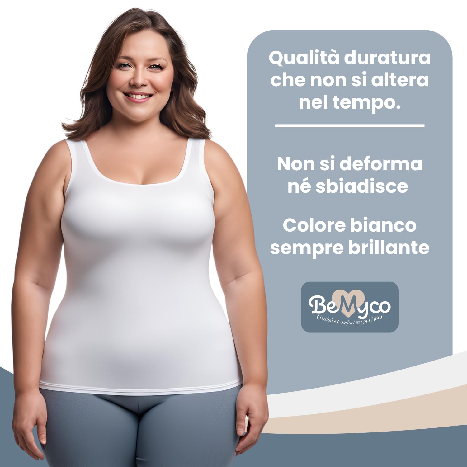Set 2 Canottiere Donna Cotone Elasticizzato - Taglie Forti Curvy, Spalla Larga, Intimo Donna, Canotta Elegante, Made in Italy
