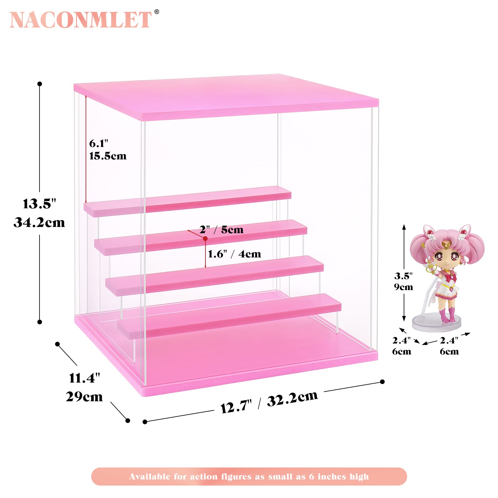 Clear Acrylic Display Case for Figure Pop mart Display- Funko Pop Storage Showcase with Lighting,Dustproof ,Multiple Layers Display case for Collectibles(5 Tier-W*D*H-12.6