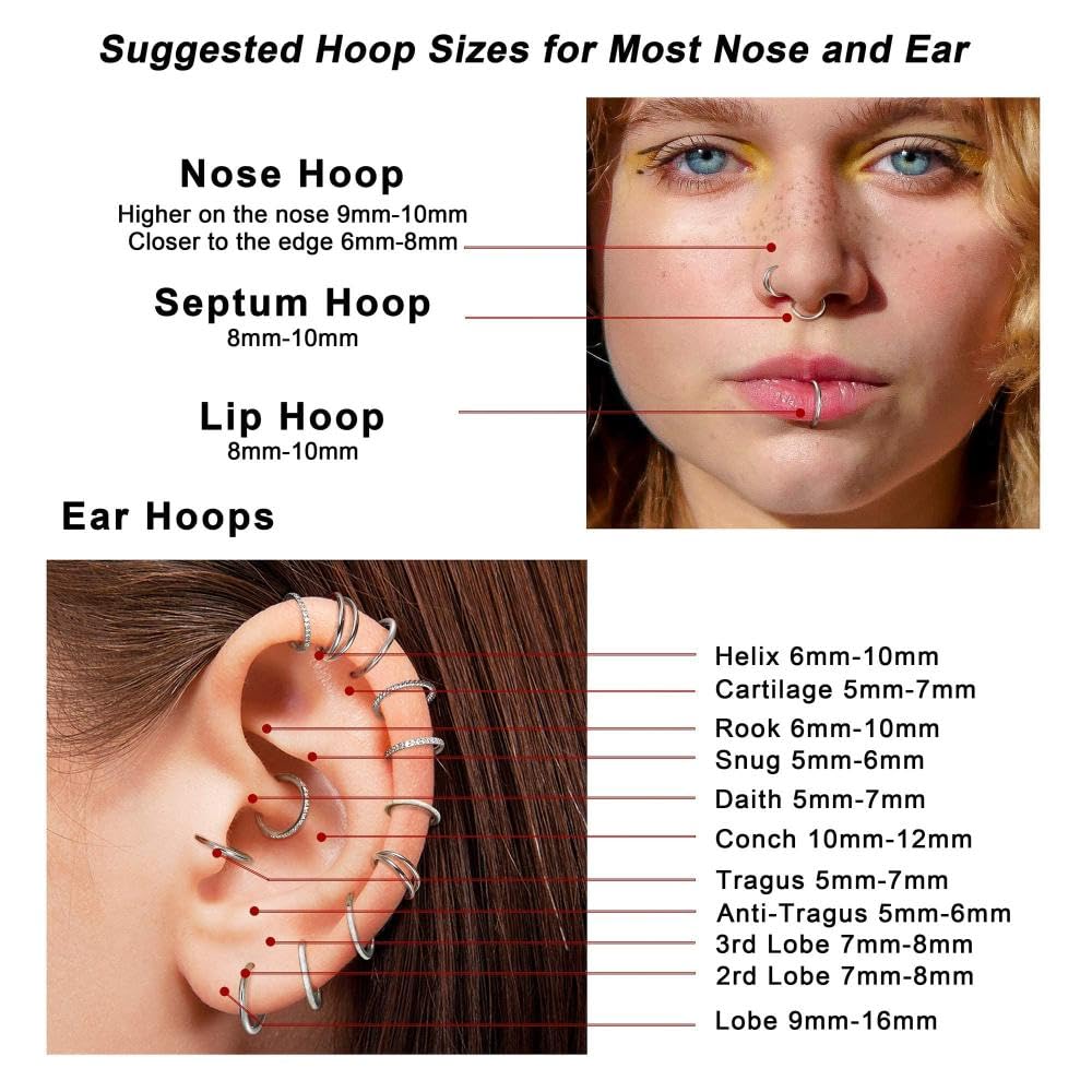 Nase Hoop Ring für Frauen - kreative Bogenperlendekoration Anhänger Nasenring Piercing Accessoires, Persönlichkeit Hip -Hop Knorpel Piercing Nase Ring Lippenringkörperschmuck ui