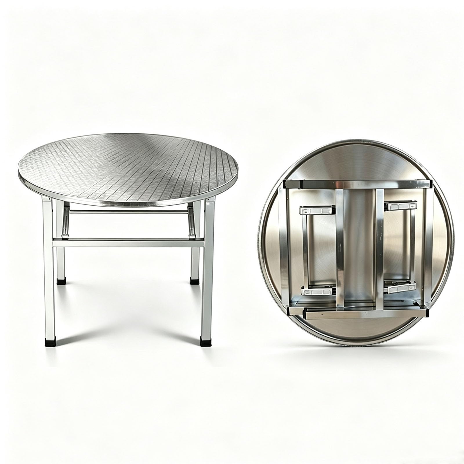 Rotondo Tavolo Pieghevole in Acciaio Inox Portatile Piano Goffrato