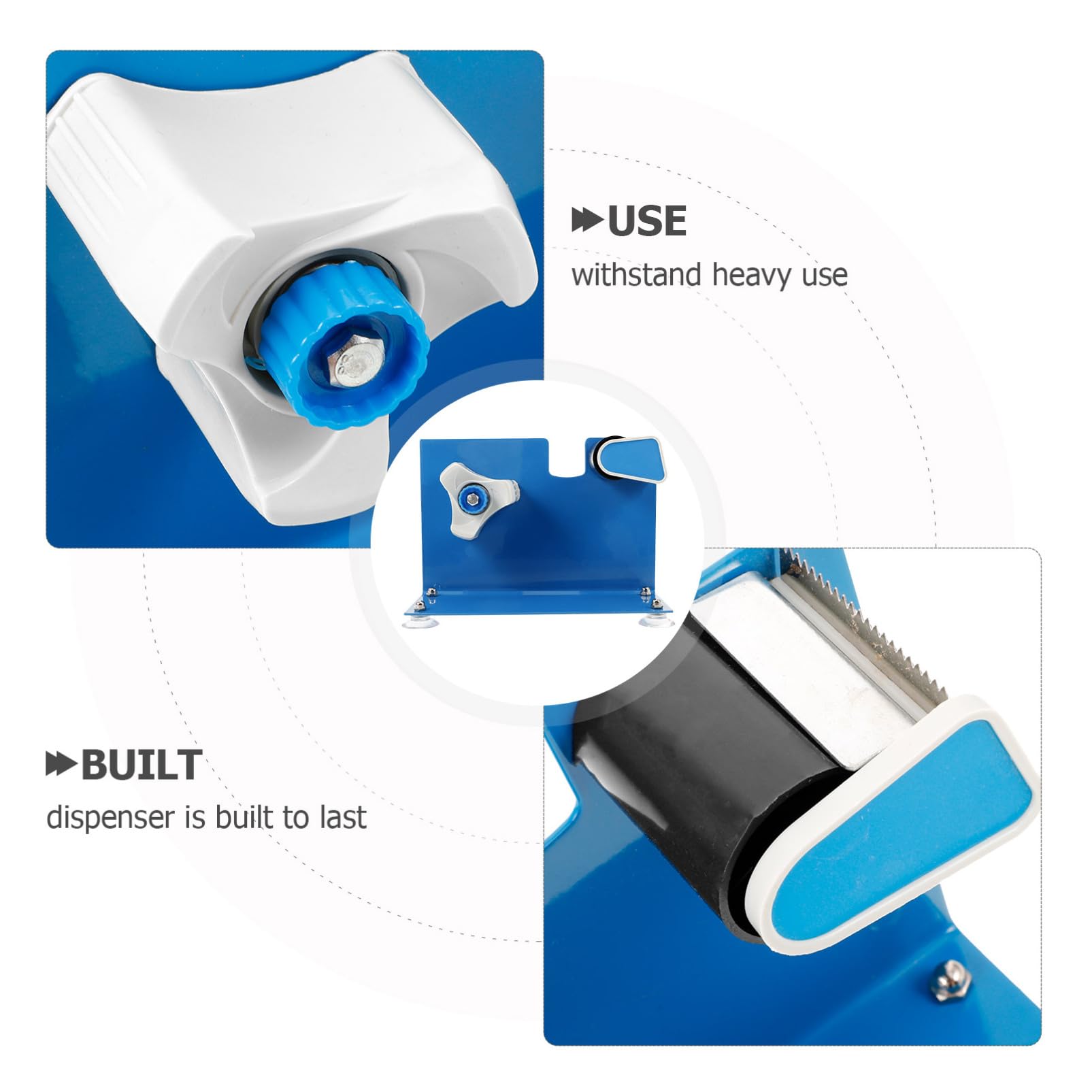 Distributore di Nastro Adesivo da Tavolo con Base a Ventosa Blu | Ferro, per Pezzi Fino a 5cm di Larghezza, Uso Intensivo in Ufficio e Magazzino