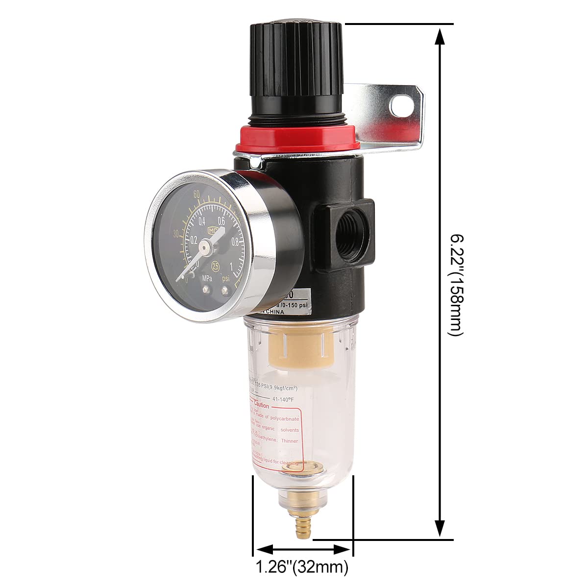 Baomain Régulateur de filtre pneumatique AFR-2000 1/8" PT Unité de traitement de l'air avec manomètre