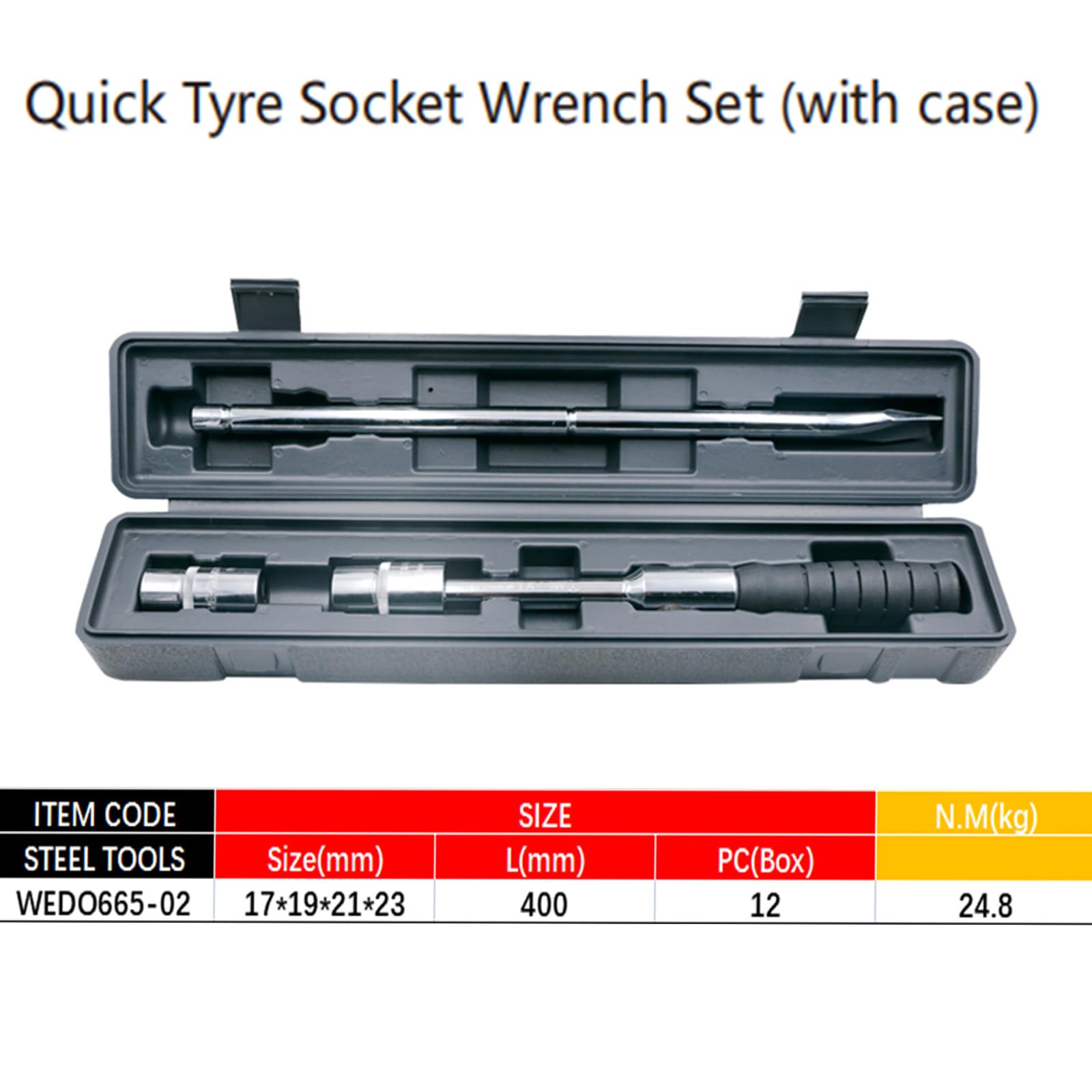 WEDO Juego de llaves deVaso para neumáticos cruzados,llave de lengüeta,llave de tuerca de rueda cruzada con funda de almacenamiento,tamaño 17mm/19mm,21mm/23mm,longitud 400mm,acero CR-V,herramientas