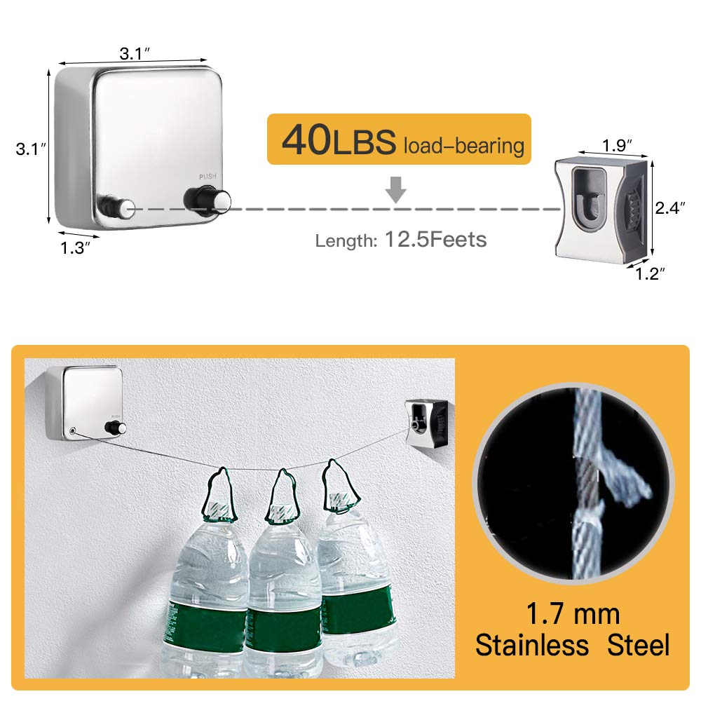 Buy BESy Retractable Clothesline with Adjustable Stainless Steel Rope