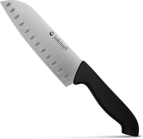Cuchillo Santoku de 7 pulgadas con borde hueco, cuchillo de cocina japonés de acero inoxidable con mango duradero