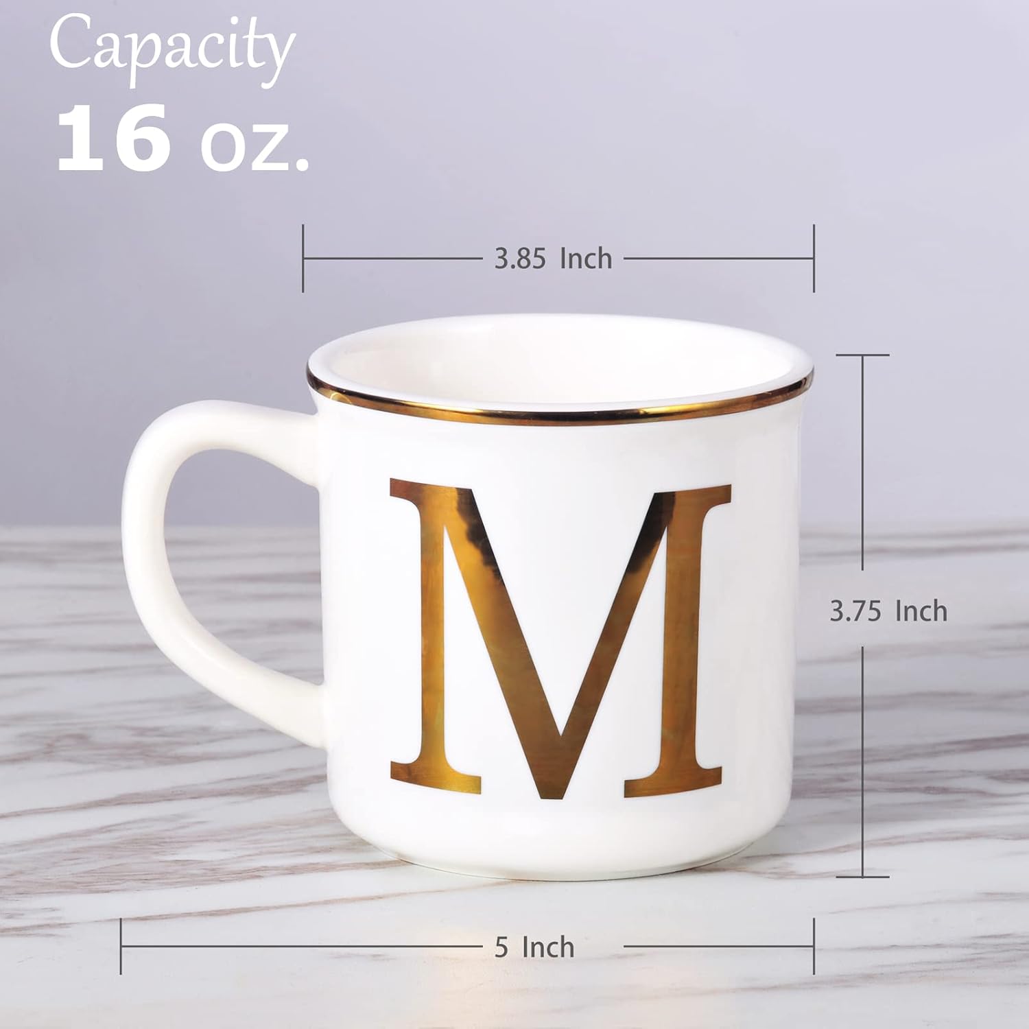 Miicol Ceramic Coffee Mug 16 oz, Monogram Coffee Cup, Golden Initial Tea Mug, Personalized Tea Cup, Unique Gift, Large Mug for Home, Office, Letter M - Image 2