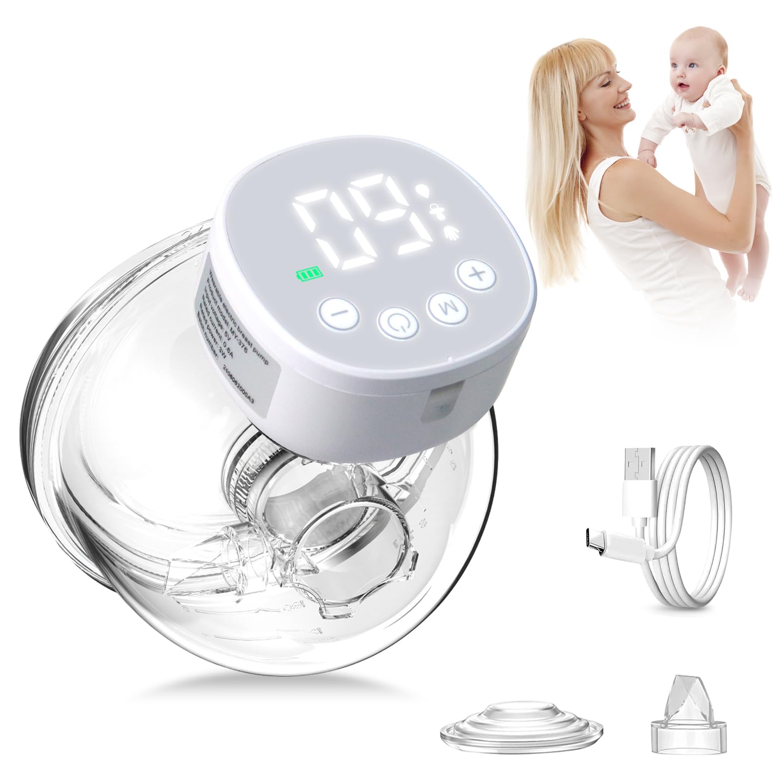 Journeyside Tiralatte Portatile Elettrico, Tiralatte Indossabile Tiralatte Elettrico a Mani Libere con 3 Modalità e 9 Livelli, Display a LED, Tiralatte Leggero Ultra Silenzioso, Flangia 24 mm