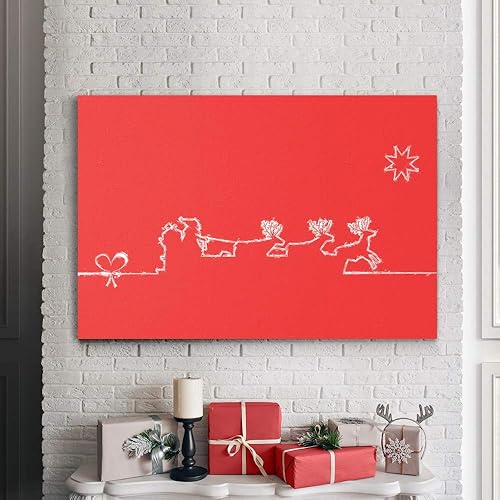 Miniatura 3 de Renditions Gallery Canvas Abstract Wall Art Home Paintings & Prints Artwork Red White Sleigh Santa Modern Glam Festival Wall Hanging Decorations for