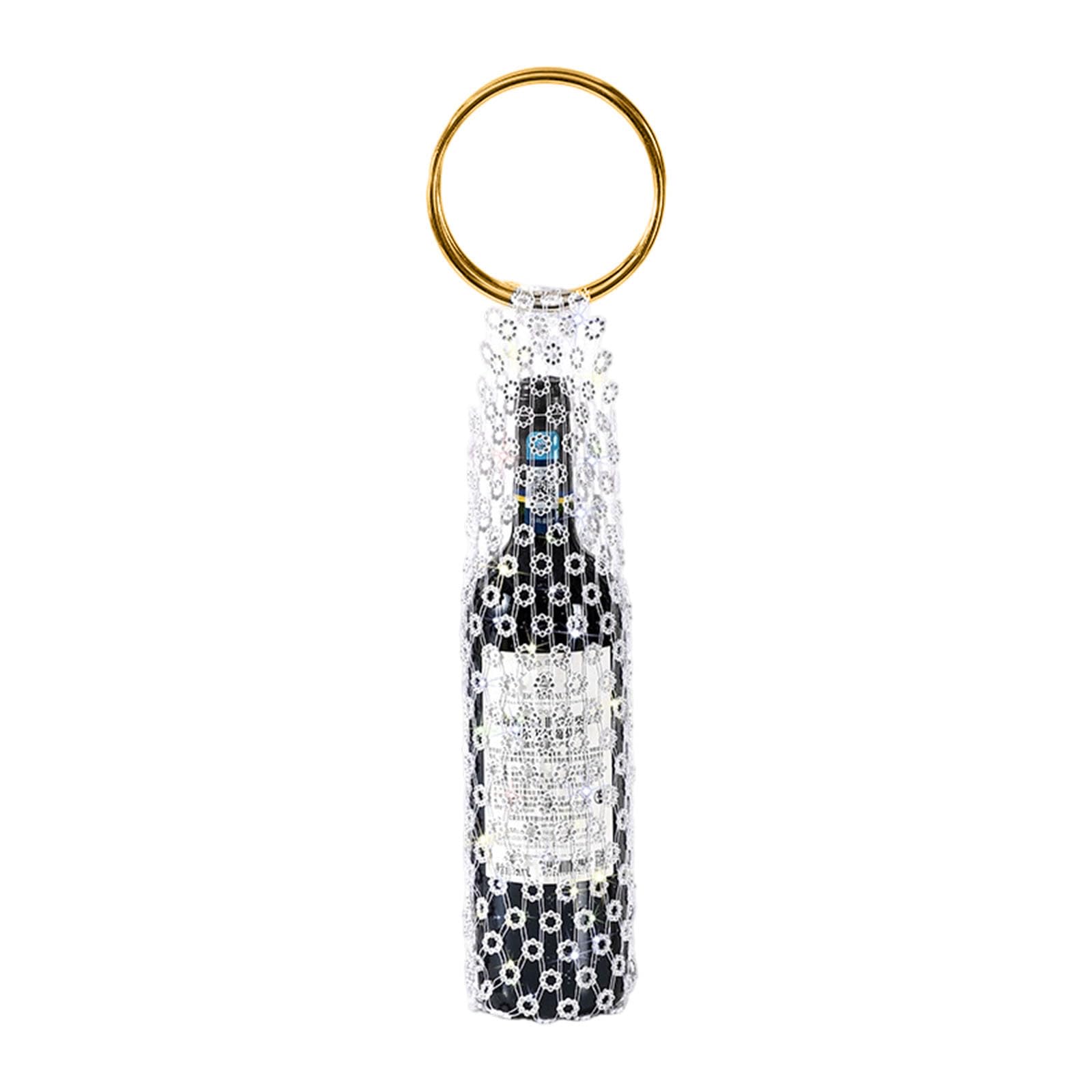 HENYGEN Sparkling Rhinestone Champagne Carrier with Removable Handle Ideal for Gifts and Festive Occasions Net Weave Liquor Bag