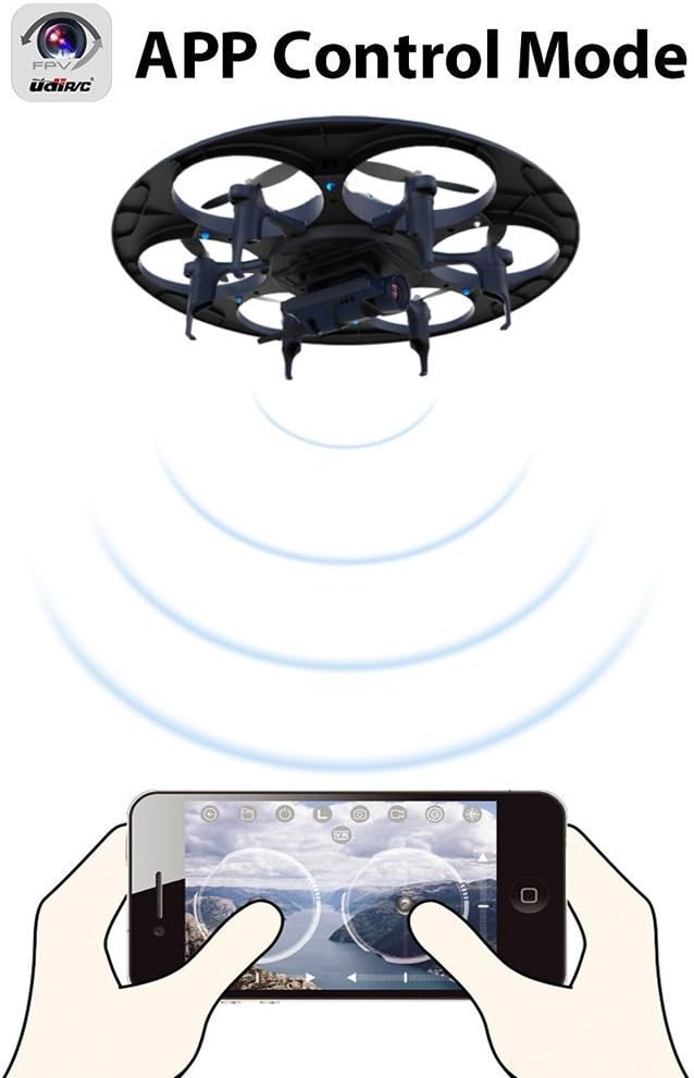 UDI RC U845 WiFi FPV UFO Drone with HD Camera 2.4GHz 4CH 6Axis Gyro RTF Quadcopter with Low Voltage Alarm Gravity Induction and Headless Mode Includes BONUS BATTERY