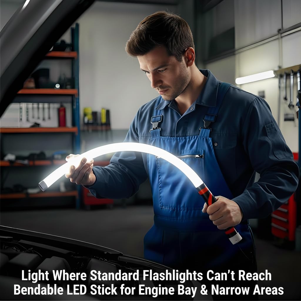 Lampe torche LED flexible, 68,6 cm rechargeable avec 3 modes de luminosité et positionnement mains libres, lumière d'inspection portable pour réparation de voiture, plomberie et utilisation en