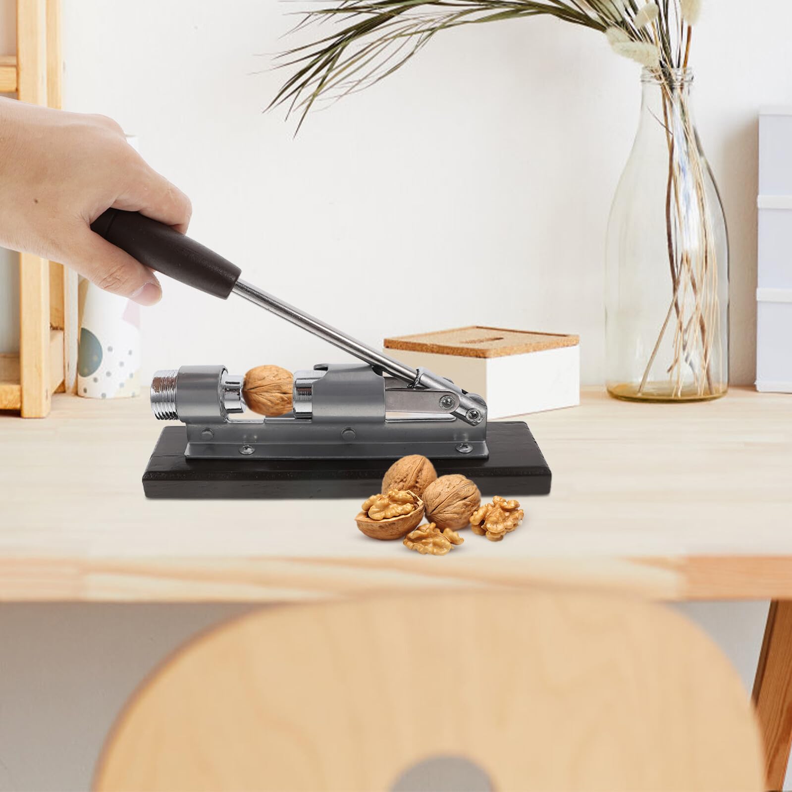 Pinza per Noci Manuale Pesante in Legno di Faggio e Lega di Alluminio Manico Ergonomico per Aprire Noci in Cucina