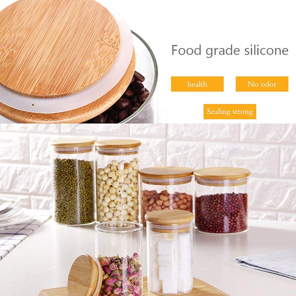 Frascos De Vidrio Con Tapas, Frascos Herméticos Para Almacenamiento De Alimentos Con Tapas De Madera De Bambú, Juego De Botes De Cocina De 3.950 Ml Para Azúcar, Dulces