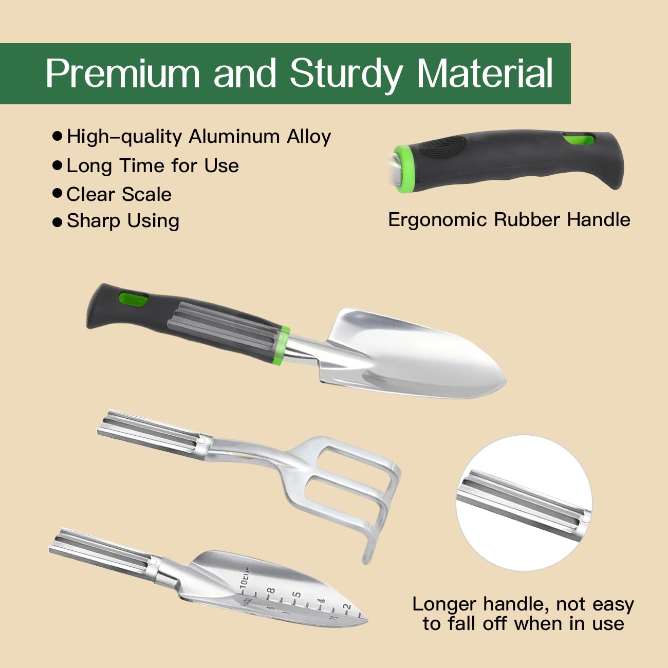 Housolution Juego de Herramientas de Jardín, 8 PCS, Kit de Herramientas de Mano de Jardinería, Suministros de Jardinería de Aleación de Aluminio Resistente con Mango, Bolsa de Almacenamiento, Verde