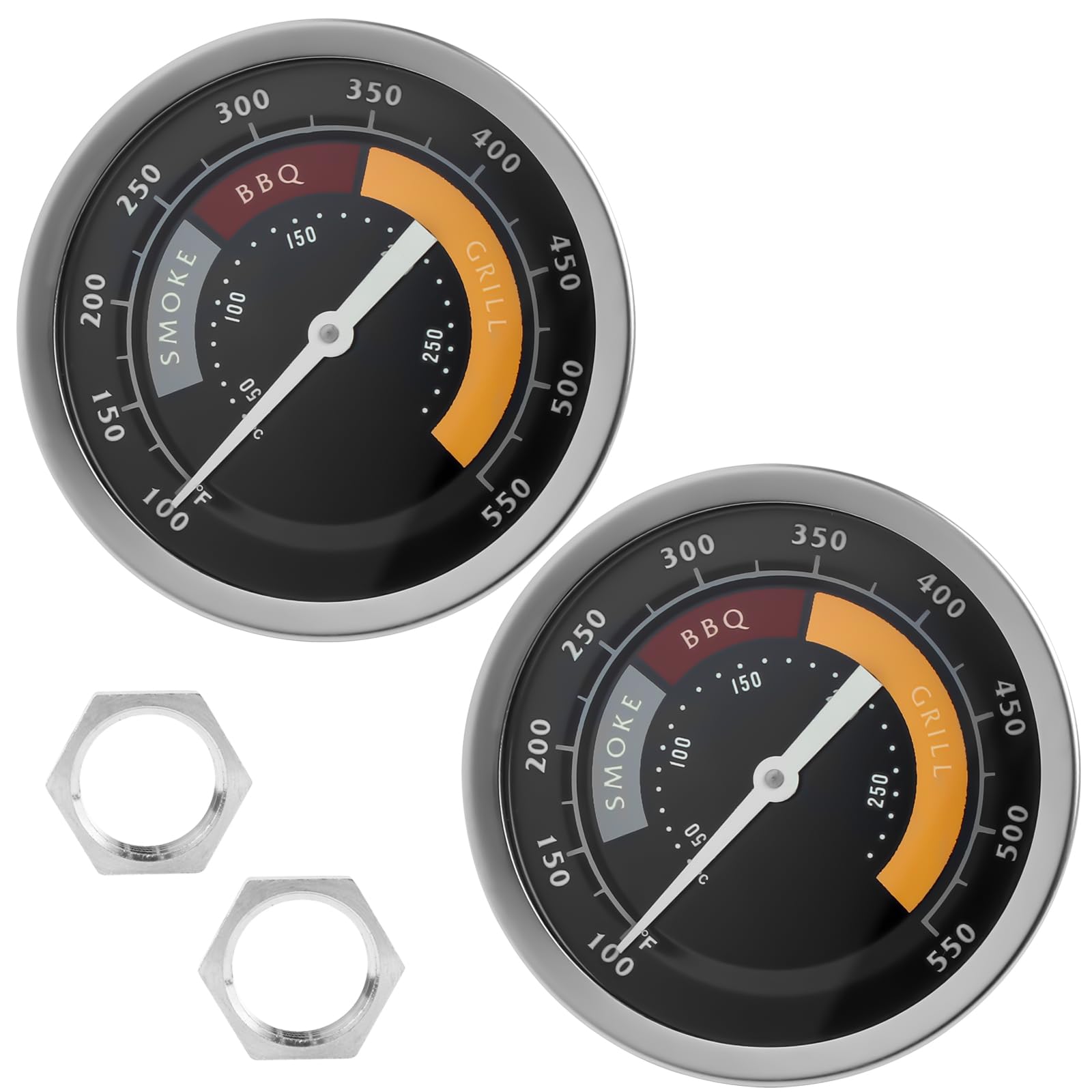 3695528R06 Analog Smoker Temperature Gauge Compatible with Oklahoma Joe's Smokers and Most 13/16-inch Opening Charcoal Grills & Charcoal Smokers, BBQ Temp Gauge Stainless Steel Thermometer (2packs)
