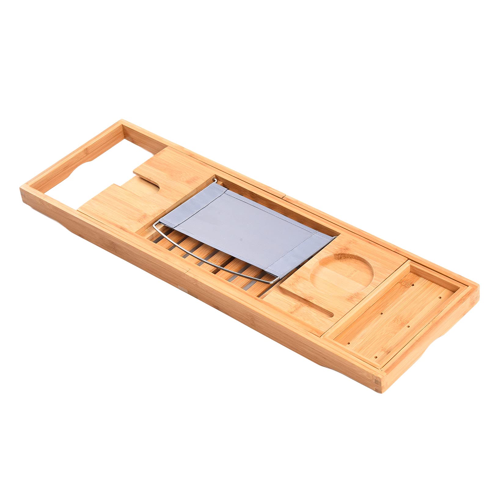 Cocoarm Bandeja de Baño, Bandeja de bambú para Bañera, Soporte de Baño Retráctil de 69,5x22,5 Cm con Soporte para Libros y Tabletas, Ranura para Copa de Vino para Uso en el Hogar, Hotel, SPA