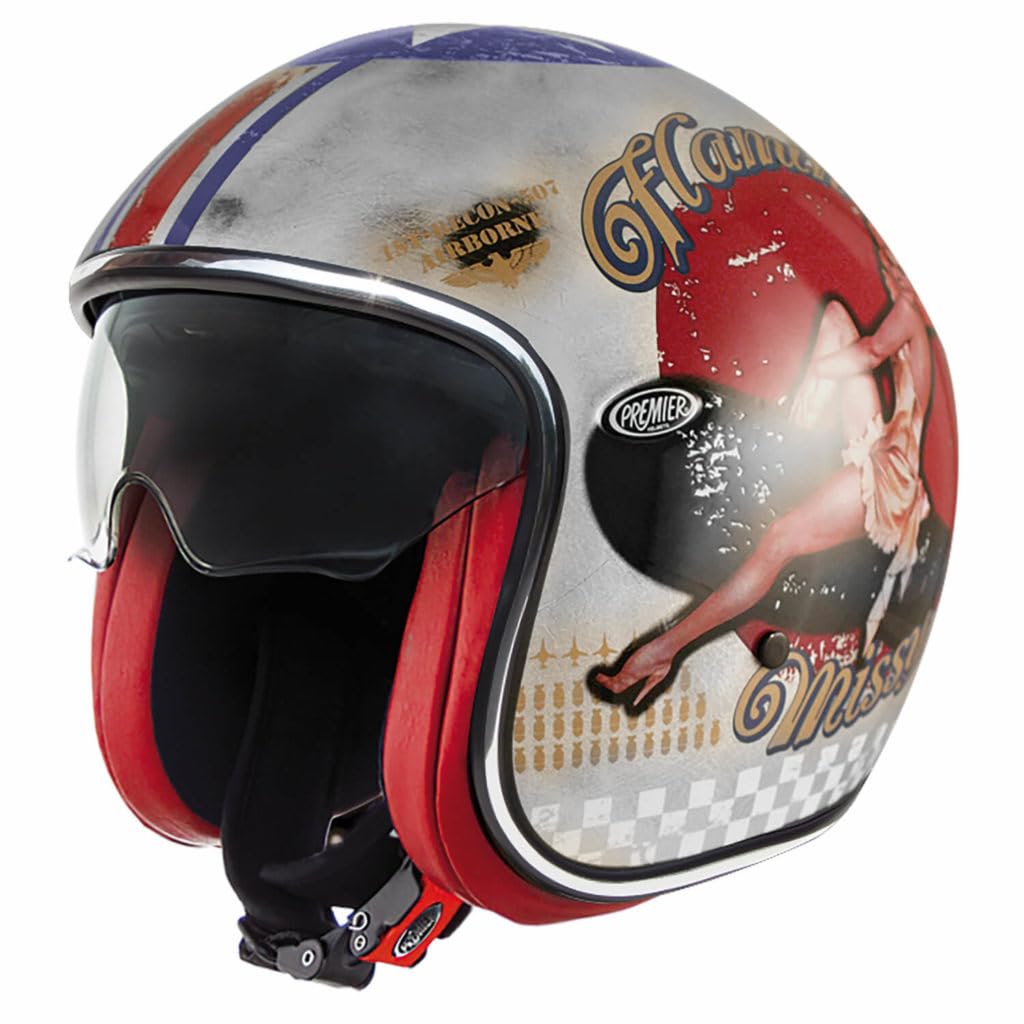 Premier CASQUE VINTAGE PIN UP OLD STYLE SILVER,GRIS/ROUGE/BLEU,S