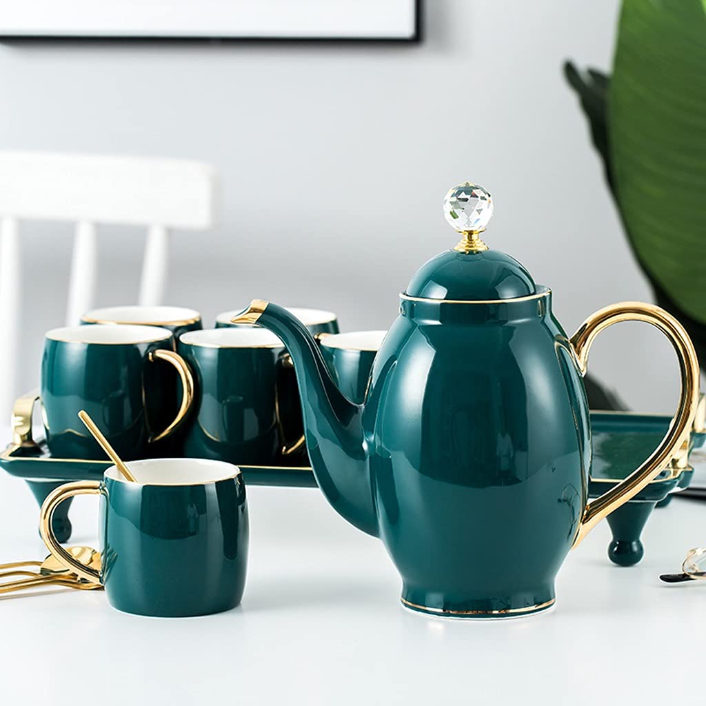 Juego de tazas de café espresso Juego de regalo de cerámica para café y té Juego de tazas de café para 6 personas Exquisito juego de té de cerámica Malaquita verde oscuro Tazas de té verde