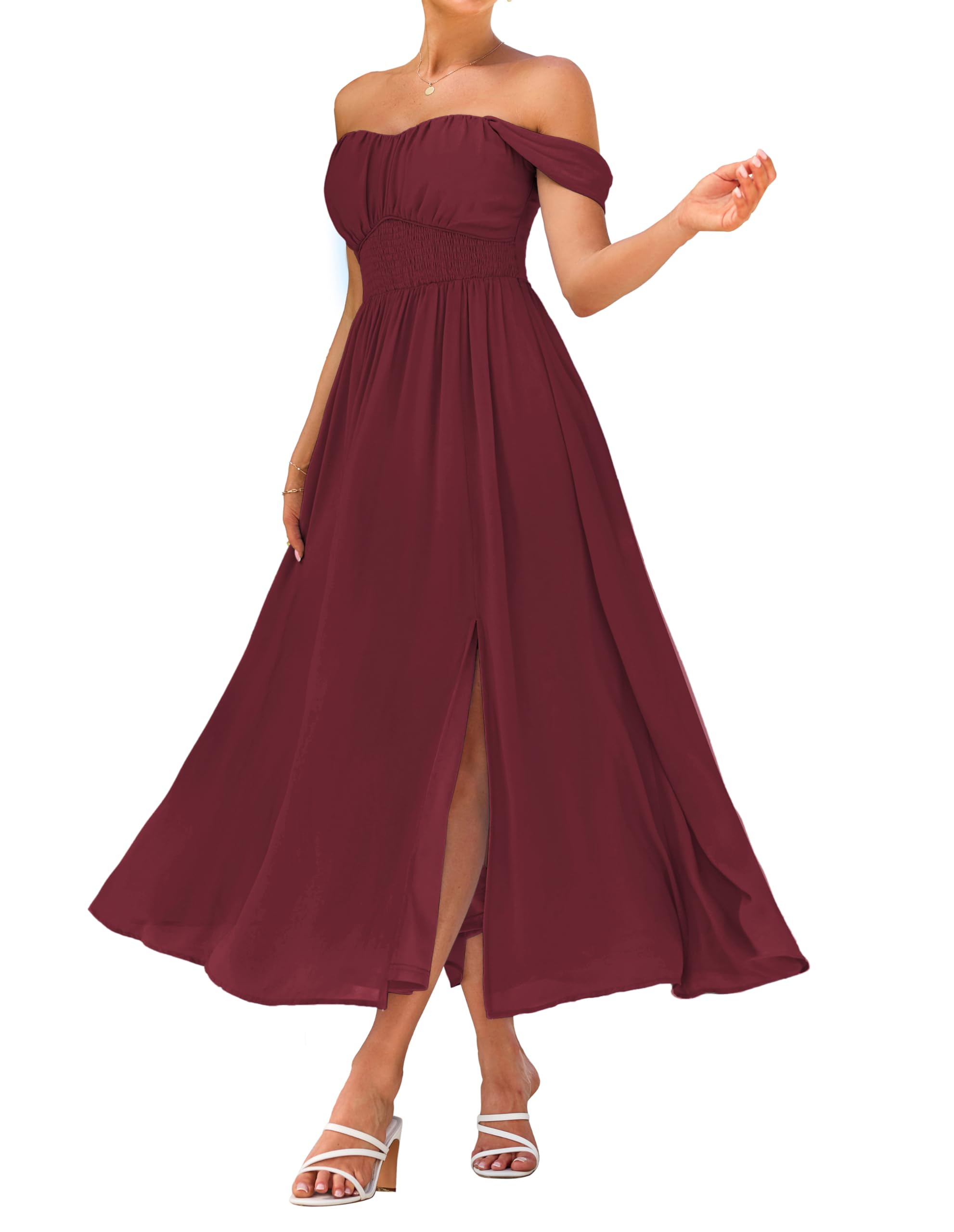 GRACE KARIN 2026 Women's Summer Floral Wedding Guest Dress,Beach Flowy A Line Maxi Off Shoulder Bridesmaid Dresses