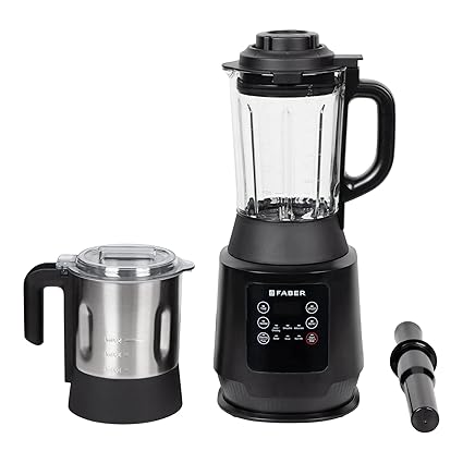Faber 1800W Digital Power Blender Mixer Grinder | 6 Auto Cook Menu | Hot Soup Maker | 850W Built-in Heater | Juicer | Nut Milk | Dry Grinding in Stainless Steel Jar | 6 Leaf SS Blade | (Black)