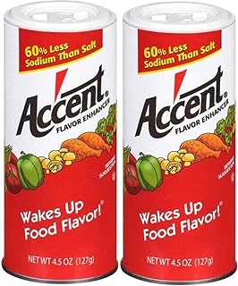 Ac'cent Flavor Enhancer 00054 All Natural 4.5 Oz. Wakes Up Food Flavor Canister (Pack of 2); Ideal for Meats, Poultry, Vegetables, Soups and Salads, Monosodium Glutamate Imparts an Umami Flavor