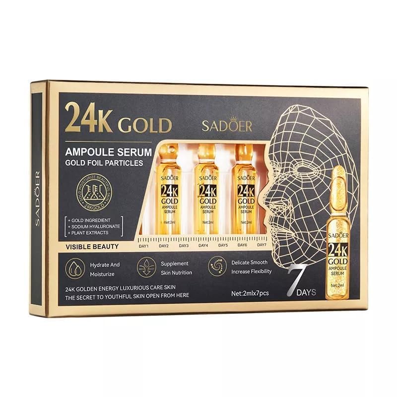 Image of 24k gold ampoule serum gold foil particles gold incredient for korean glass skin effect 7 days magic (2ml*7)