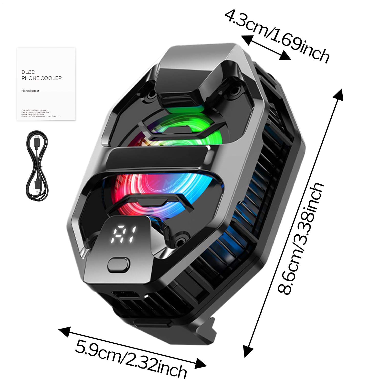 Ventola di raffreddamento per telefono, radiatore per telefono, semiconduttore, portatile, con LED RGB, per videogiochi, live streaming, vlog, tablet, spiaggia