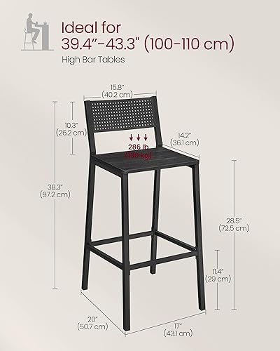 Miniatura 3 de VASAGLE Juego de 2 taburetes de bar, sillas de bar para cocina, comedor, oficina, industrial, gris carbón y negro ULBC070B22
