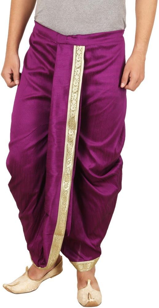 Larwa Solid Men's Silk Dhoti (Purple, Free Size)