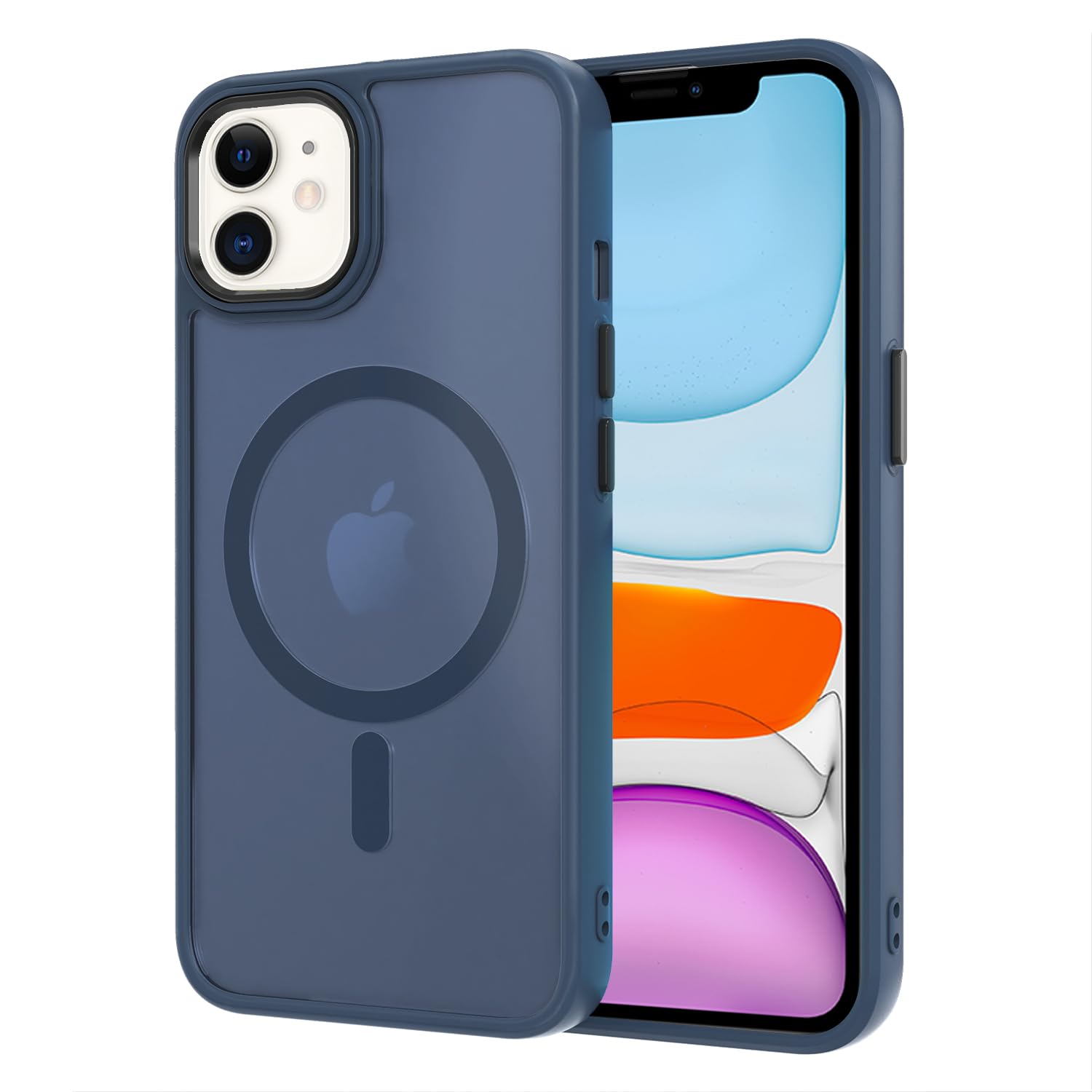 AOMYKE Cover Magnetica per iPhone 11, Custodia iPhone 11 Compatibile con MagSafe, Traslucida Opaca Posteriore Sottile PC+TPU Bumper Antiurto Case - Blu