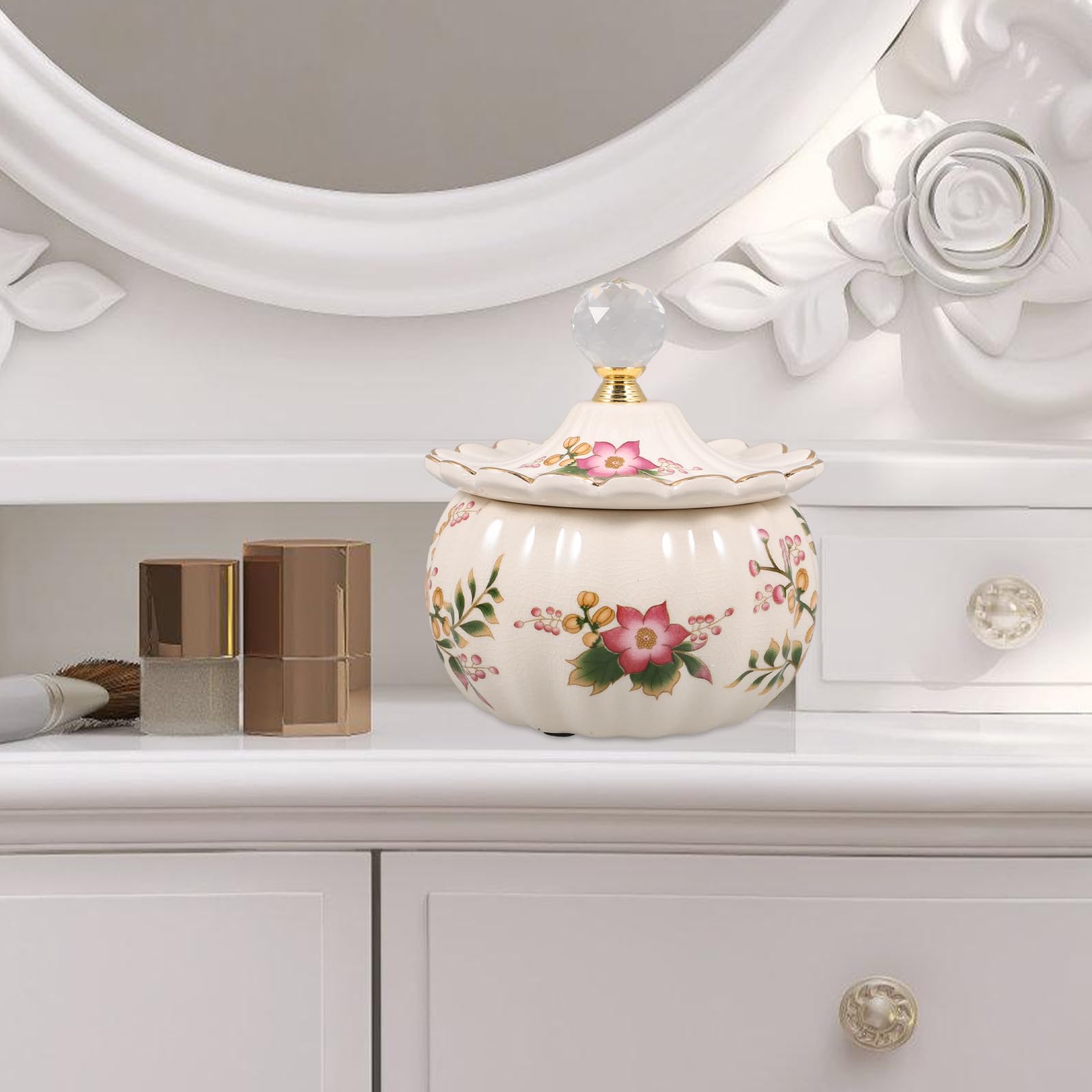 ULTECHNOVO Scatola per Gioielli Facile da Aprire e Chiudere in Ceramica Bianca Cristallo, Contenitore Decorativo Semplice per Natale e Anniversari per Anelli e Orecchini
