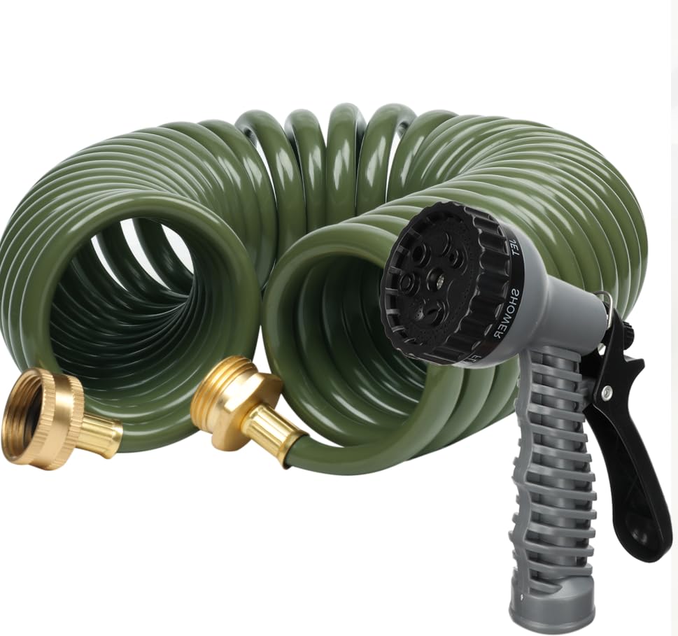 HEYTIMI 25 FT 3/8' Lightweight Coiled Garden Hose EVA...