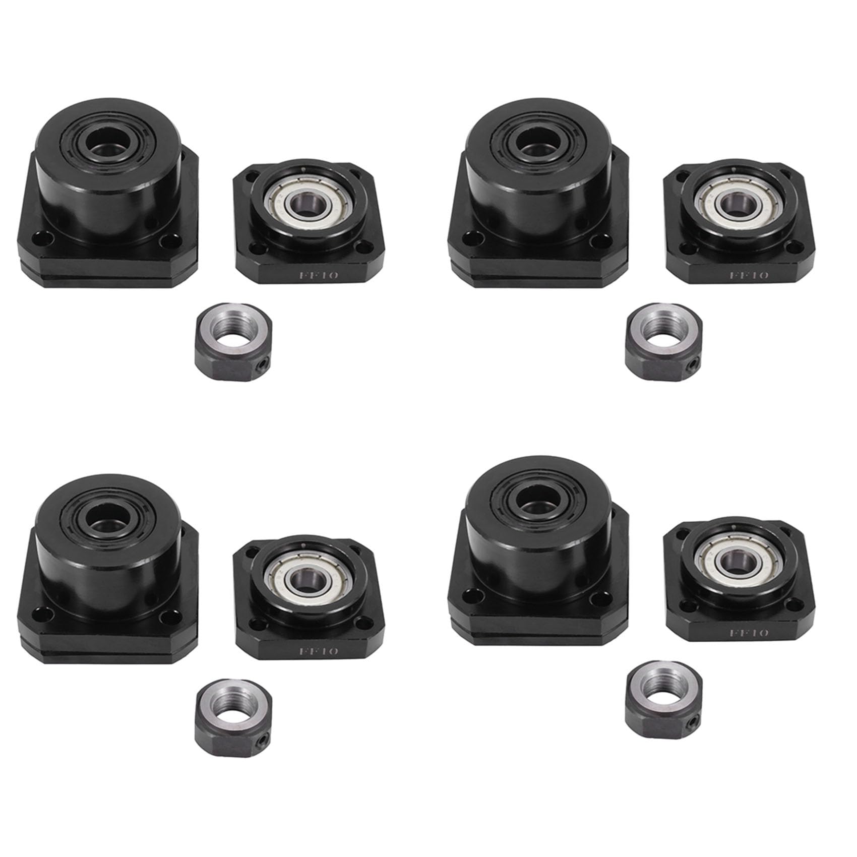 Jnchdghwa Black 4 Pcs Fk10 Fixed Side +4 Pcs Ff10 Floated Side For Sfu1204 Ballscrew Ball 1204 Fk/Ff10 End Support