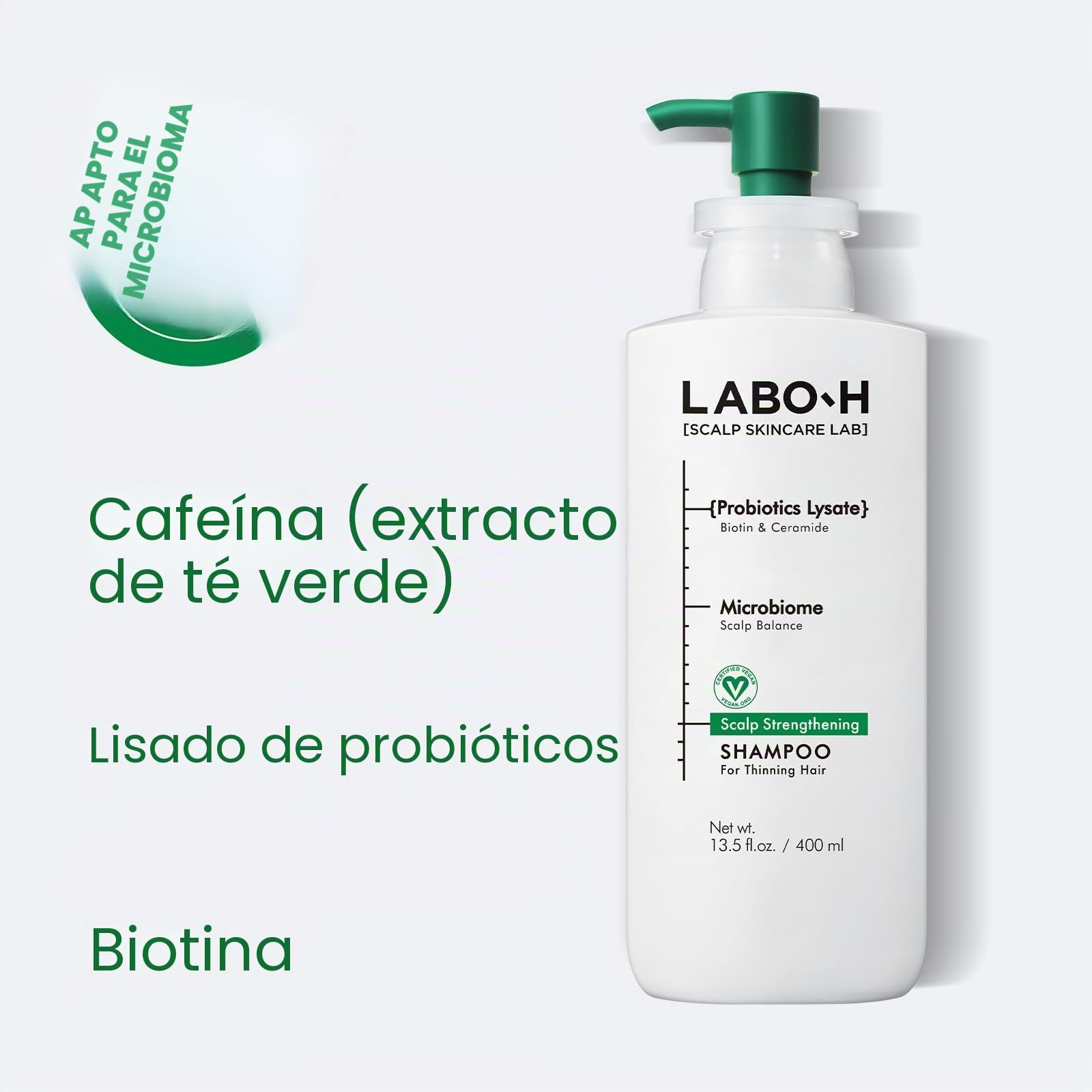 LABO-H Champú Fortalecedor De Piel Cabelludo Para El Crecimiento Del Cabello Y Anticaída | Rutina Vegana De Cuidado Del Cabello Con Ceramida, Aceite De Romero, Biotina Y Cafeína, Sin Parabenos