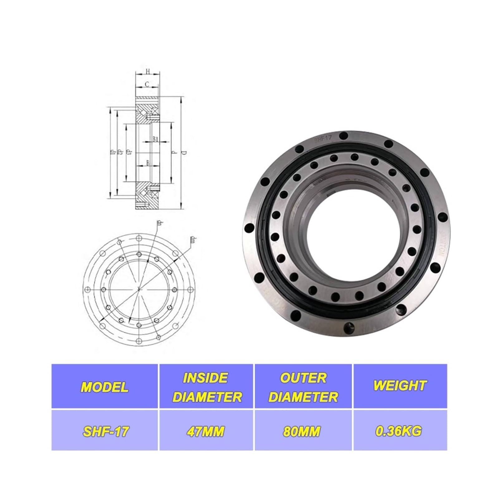 Roulement à rouleaux croisés de haute précision SHF-25 (1 pièce) for réducteur harmonique, destiné aux robots industriels et aux machines d'automatisation.(SHF-17)