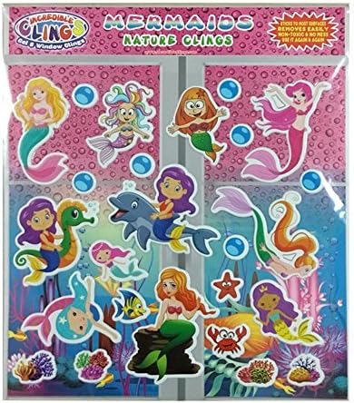 Mermaids (by Jesplay Gel and Window Clings) Reusable Puffy Sticker Glass Window Clings for Kids and Toddler - Mermaids, Fish, Dolphins, Bubbles, Shells Home, Airplane, Classroom, Nursery Decoration