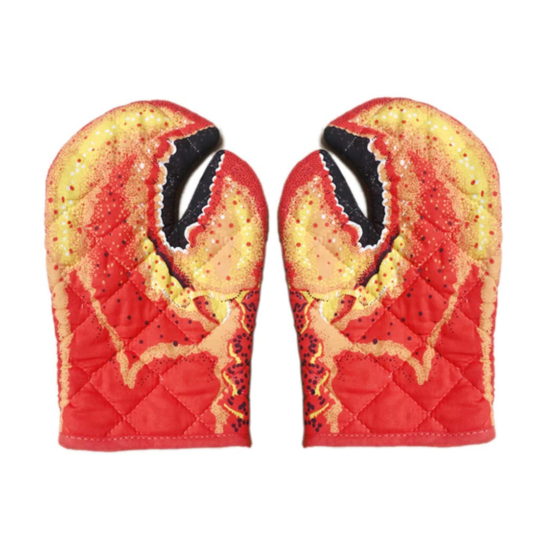 Lcarege Lobster Claw Design Oven Mitts Funny Kitchen Gloves Quilted Cotton Heat Resistant Gloves Pot Holdes for Baking Grilling Microwave