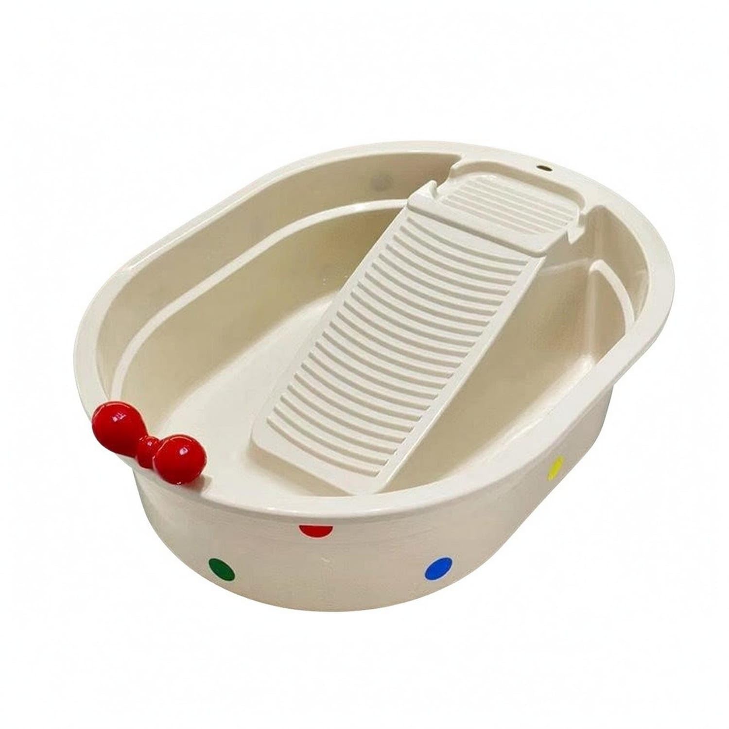 Dot Pattern Decoration Laundry Washboard Tub Bow Accent Washboard Basin Oval-Shaped Hand-Wash Basin Thick-Walled, L-image-45