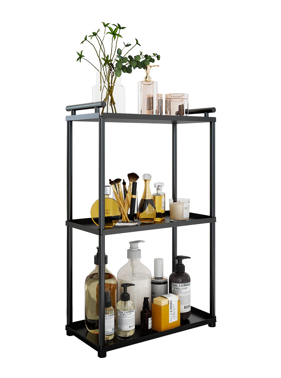 VOTZAAQ Badezimmer-Organizer mit 3 Ebenen, Metall-Parfümtablett und Schminktisch-Arbeitsplattenregal, Make-up-Hautpflege, Badezimmer-Organizer und Aufbewahrung für Kommode, Küche (mattschwarz)